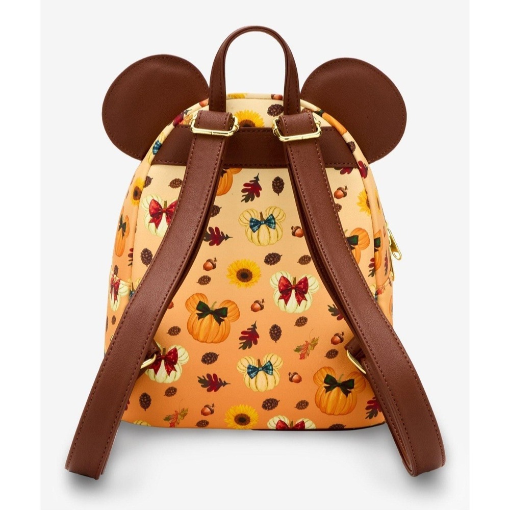 NEW! Loungefly Disney Minnie Mouse Fall Pumpkin Plaid Bow Backpack & WALLET Set! - Picture 4 of 9